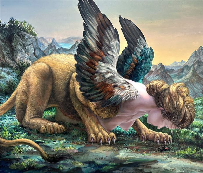 Angela Gram, Sphinx, Oil on Panel, 24" x 20”, 2023